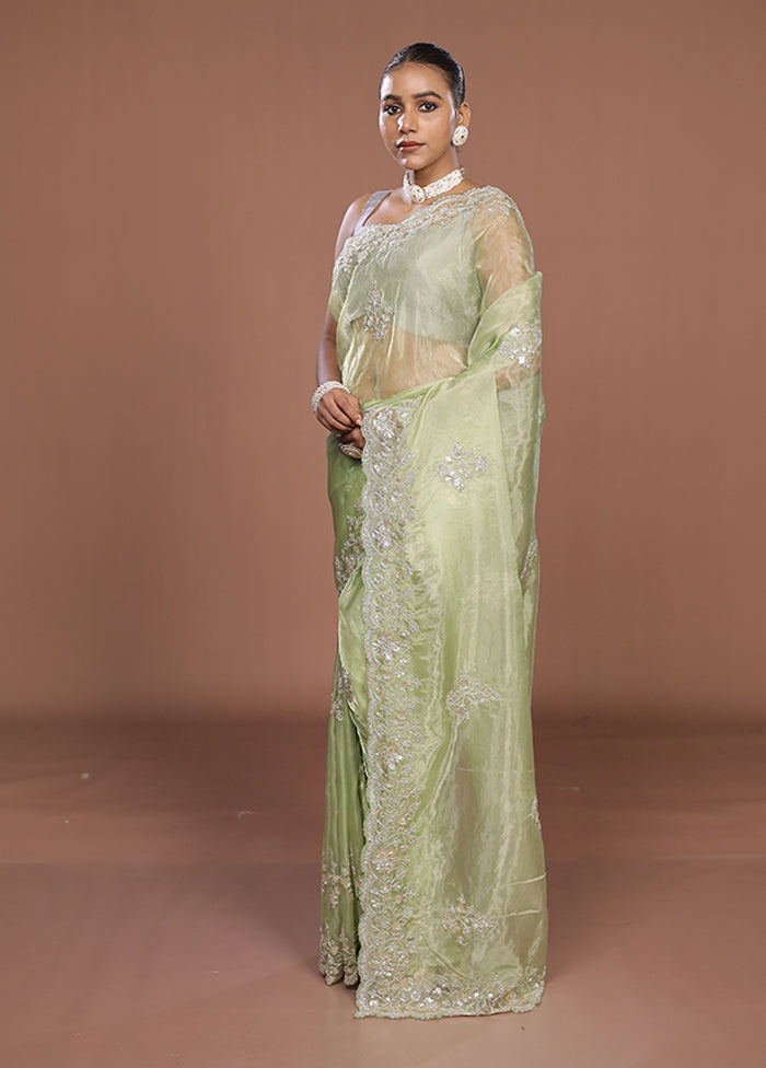 Green Tissue Silk Saree With Blouse Piece