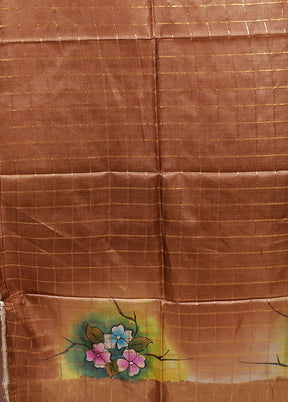 Cream Handloom Tussar Pure Silk Saree With Blouse Piece