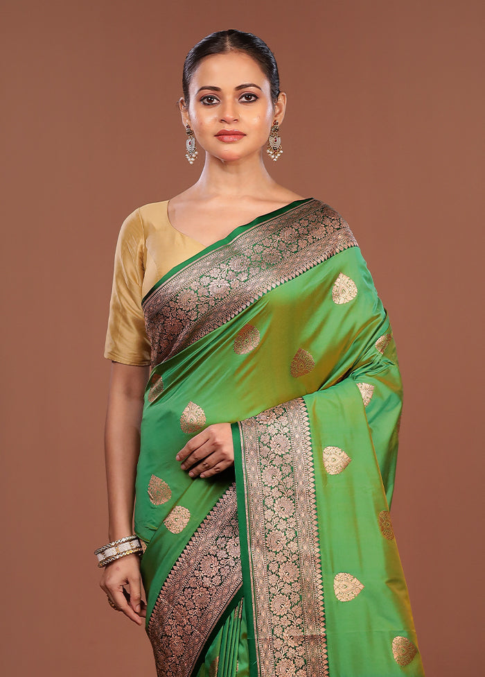 Green Katan Silk Saree With Blouse Piece
