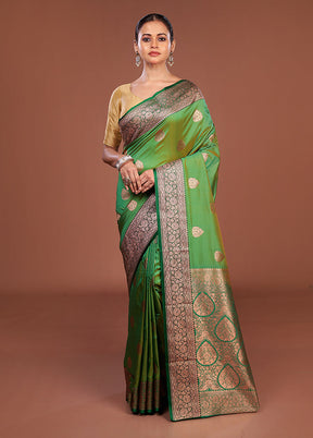 Green Katan Silk Saree With Blouse Piece