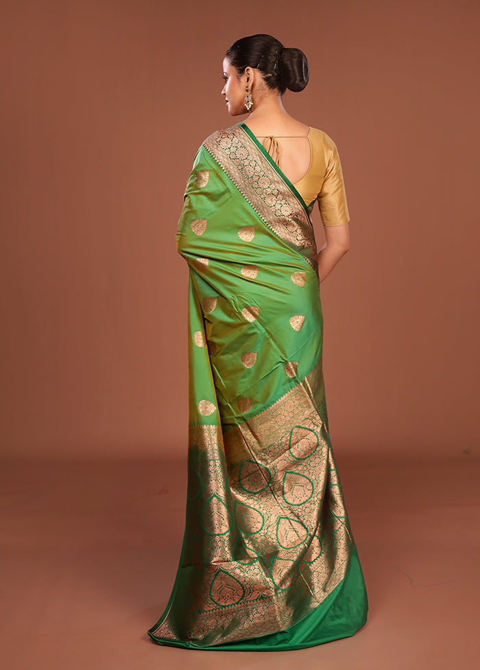 Green Katan Silk Saree With Blouse Piece