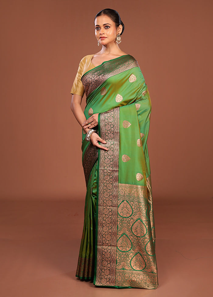 Green Katan Silk Saree With Blouse Piece