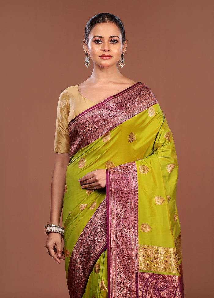 Green Katan Silk Saree With Blouse Piece