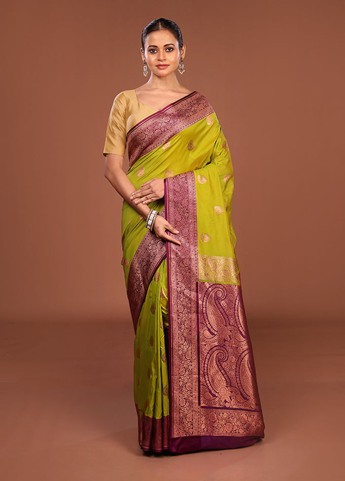 Green Katan Silk Saree With Blouse Piece