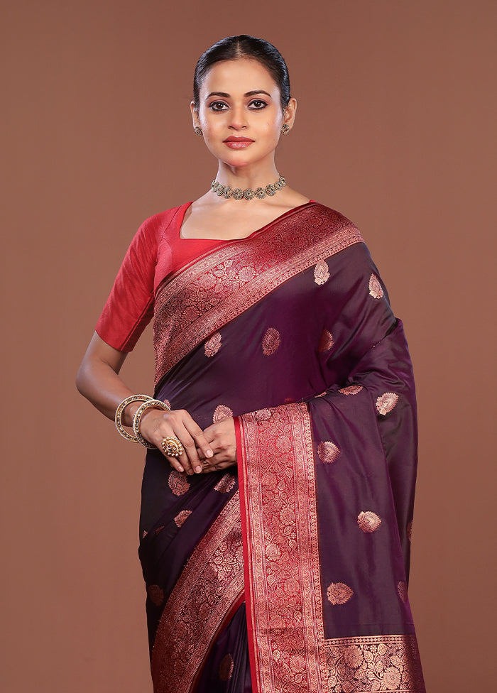 Purple Katan Silk Saree With Blouse Piece