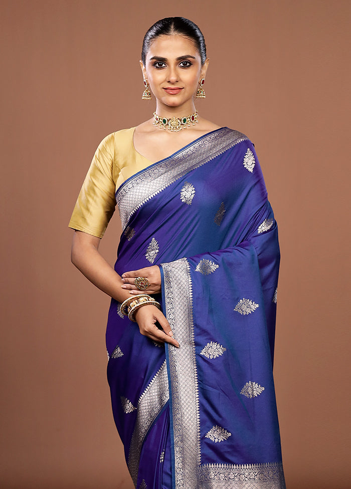 Blue Katan Silk Saree With Blouse Piece