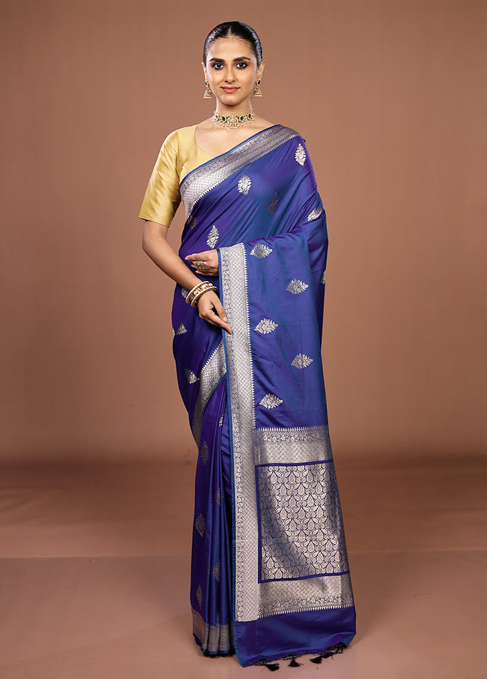 Blue Katan Silk Saree With Blouse Piece
