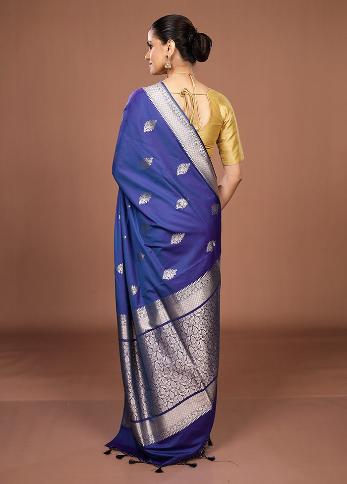 Blue Katan Silk Saree With Blouse Piece