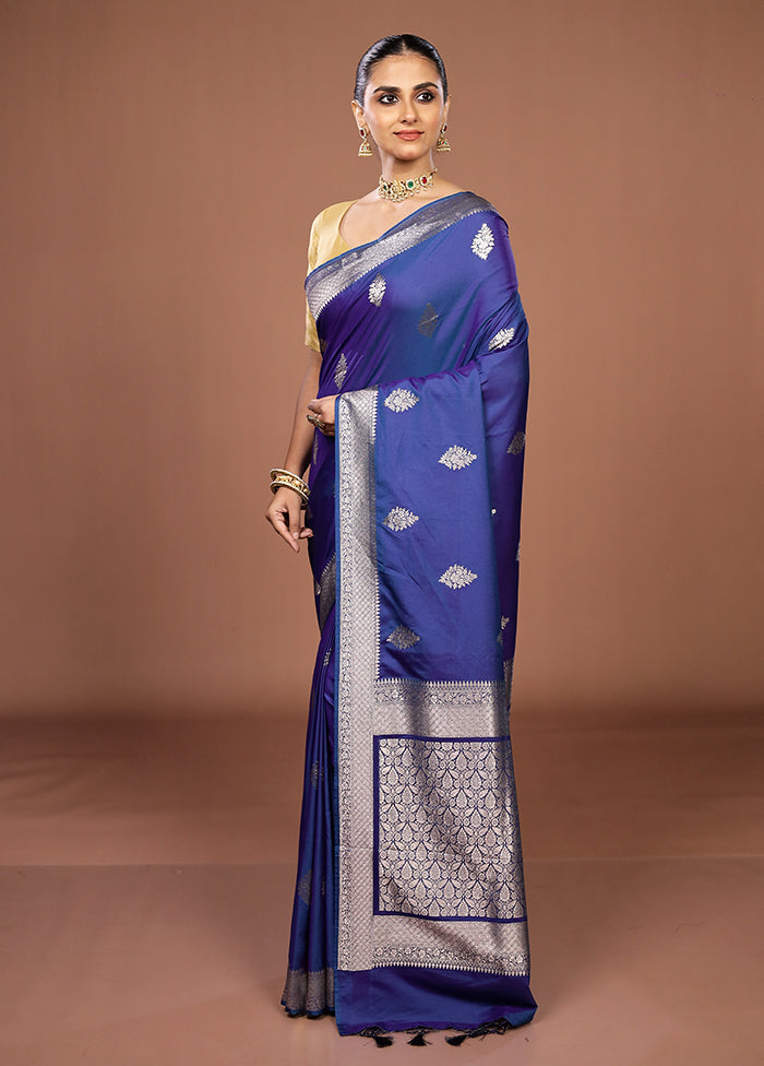Blue Katan Silk Saree With Blouse Piece