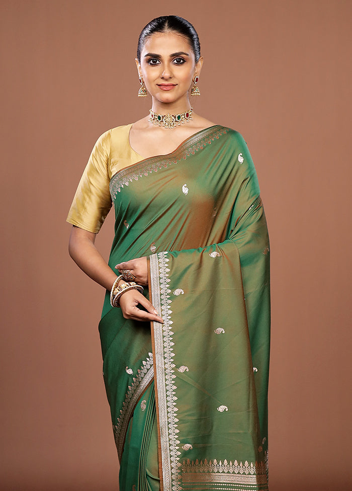 Green Katan Silk Saree With Blouse Piece