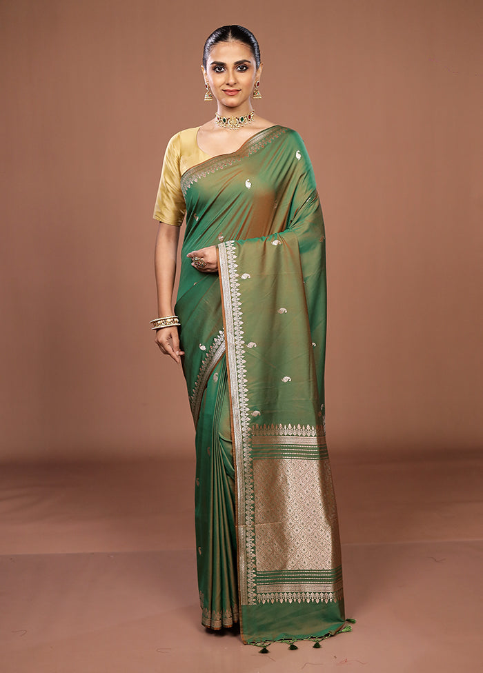 Green Katan Silk Saree With Blouse Piece