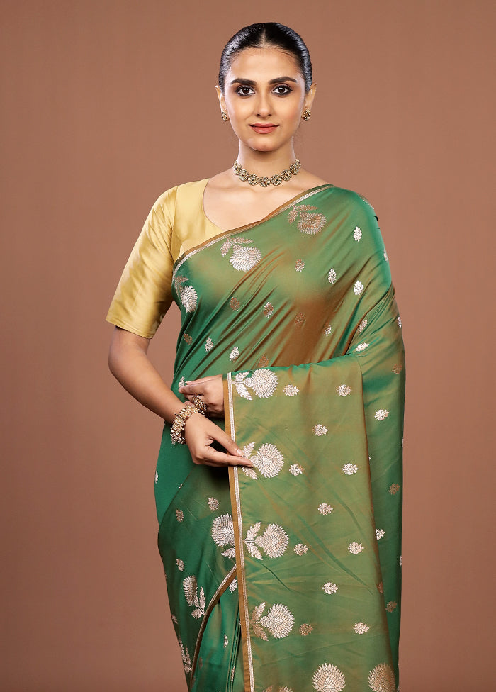 Green Katan Silk Saree With Blouse Piece