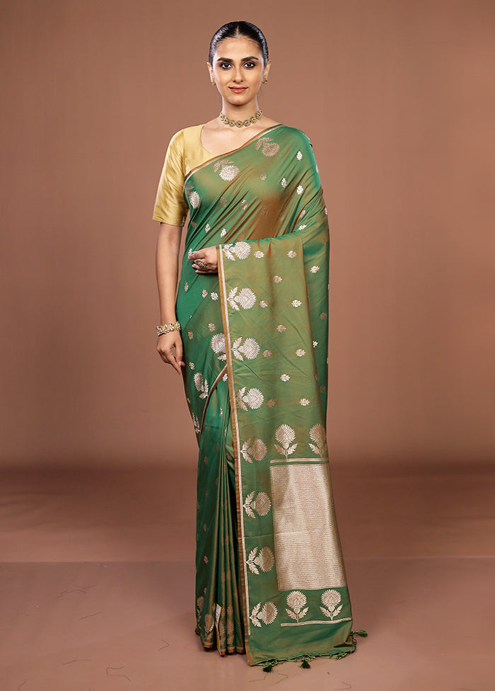Green Katan Silk Saree With Blouse Piece