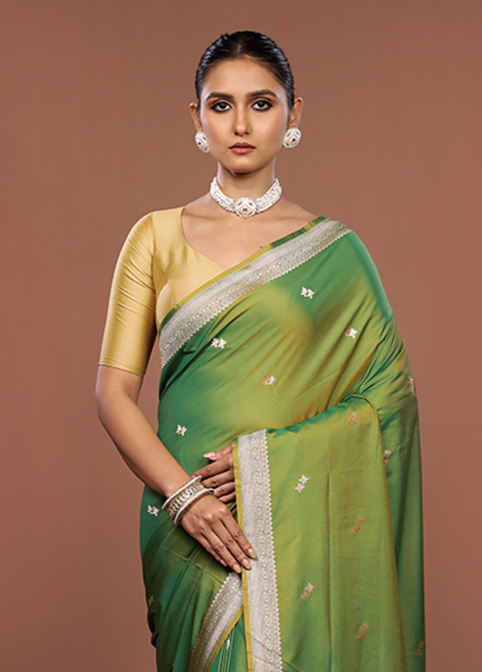 Green Katan Silk Saree With Blouse Piece