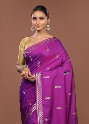 Purple Katan Silk Saree With Blouse Piece
