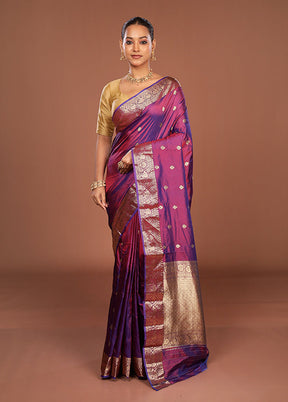 Purple Handloom Katan Pure Silk Saree With Blouse Piece