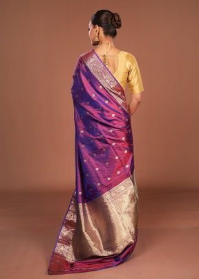 Purple Handloom Katan Pure Silk Saree With Blouse Piece