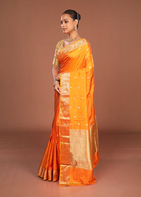 Orange Handloom Katan Pure Silk Saree With Blouse Piece