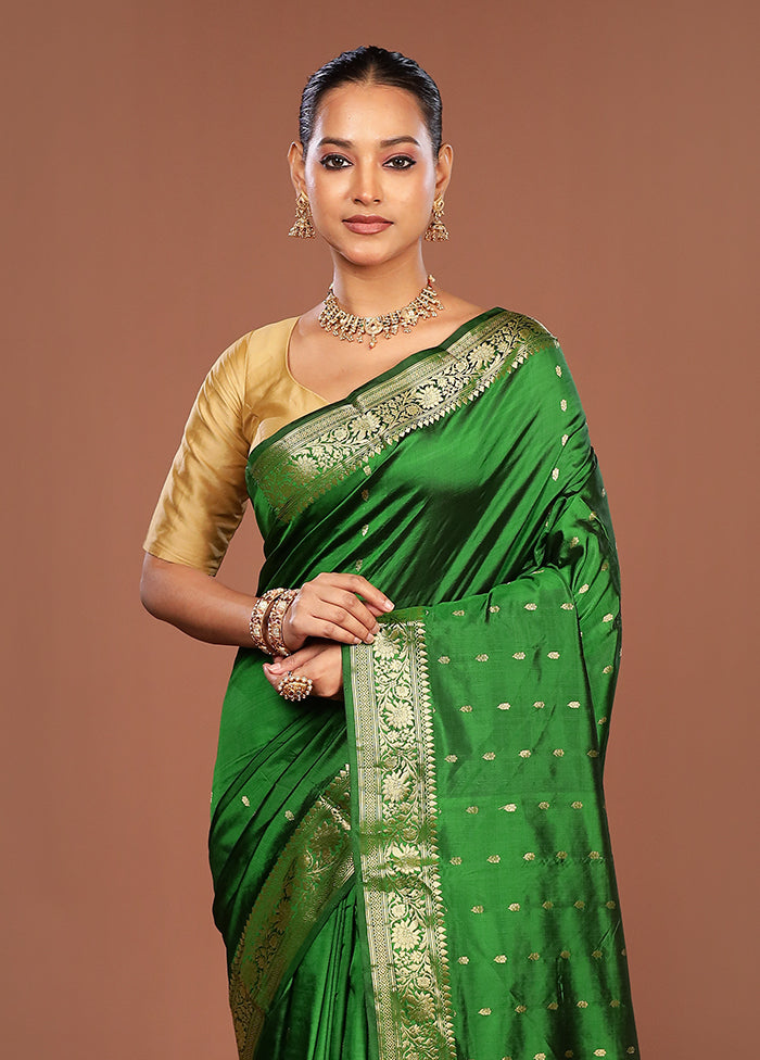 Green Handloom Katan Pure Silk Saree With Blouse Piece