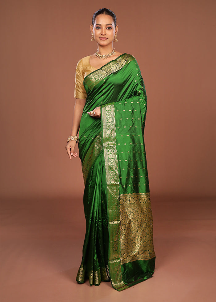 Green Handloom Katan Pure Silk Saree With Blouse Piece