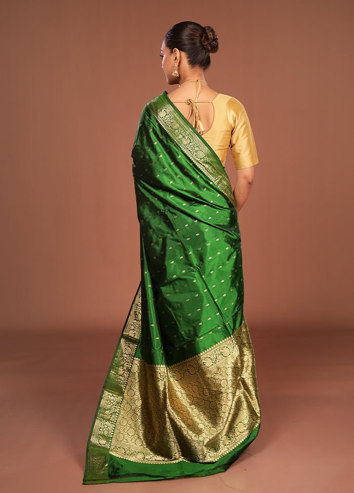 Green Handloom Katan Pure Silk Saree With Blouse Piece