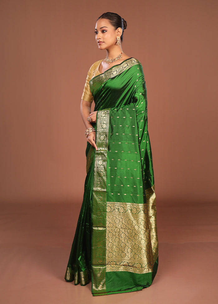 Green Handloom Katan Pure Silk Saree With Blouse Piece