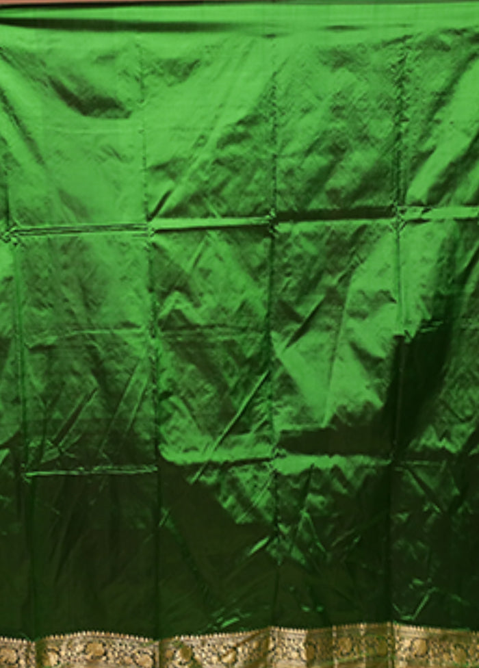 Green Handloom Katan Pure Silk Saree With Blouse Piece