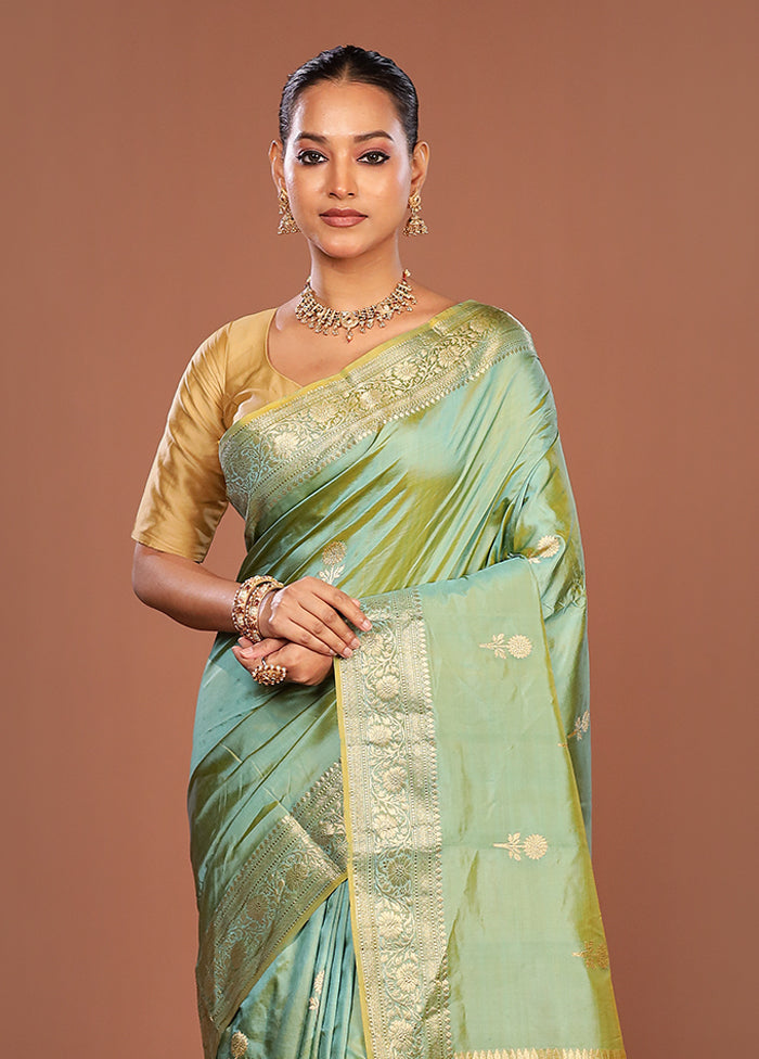 Blue Handloom Katan Pure Silk Saree With Blouse Piece