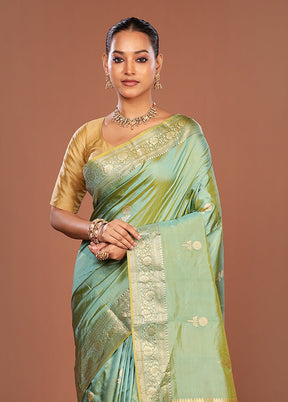 Blue Handloom Katan Pure Silk Saree With Blouse Piece