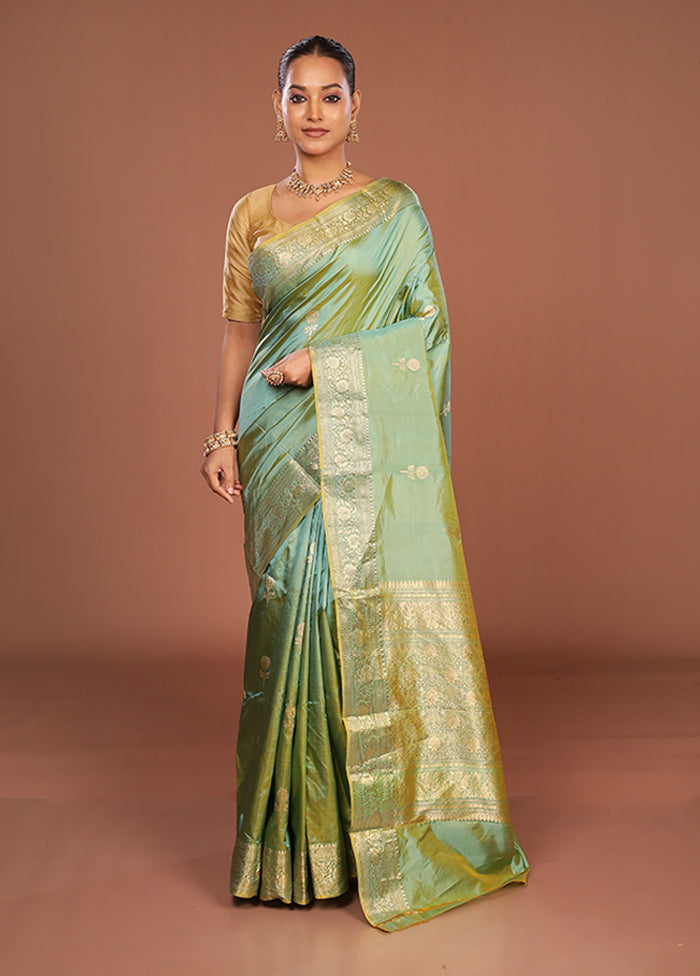 Blue Handloom Katan Pure Silk Saree With Blouse Piece