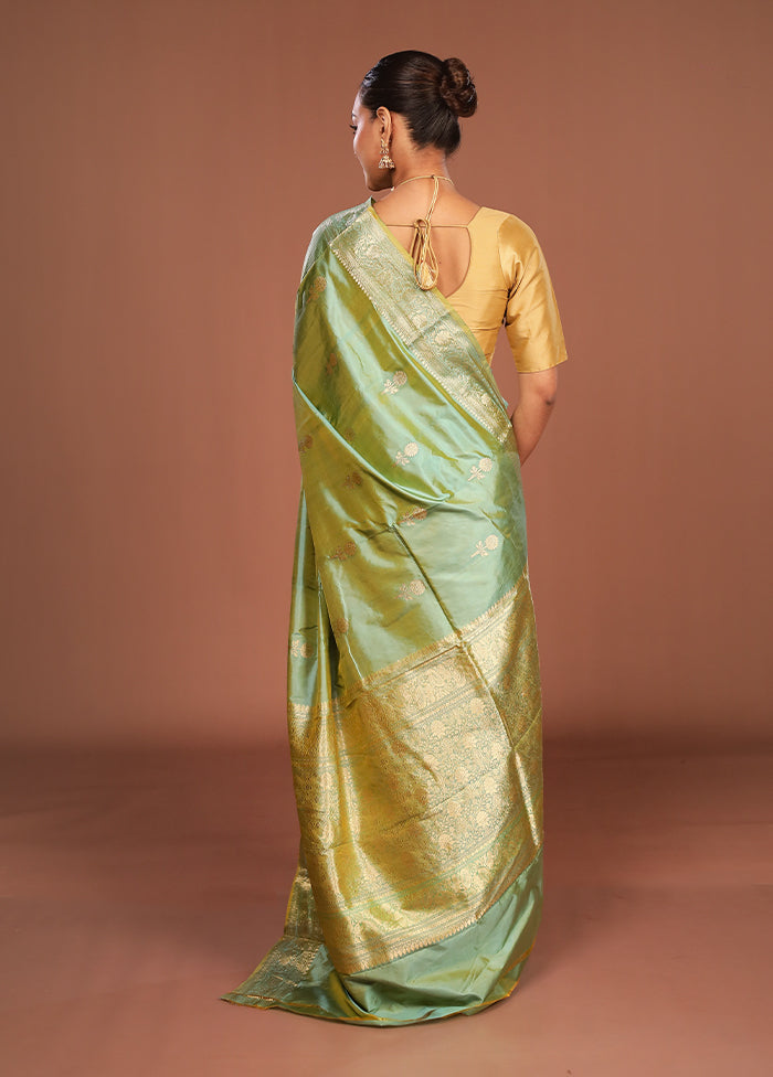 Blue Handloom Katan Pure Silk Saree With Blouse Piece