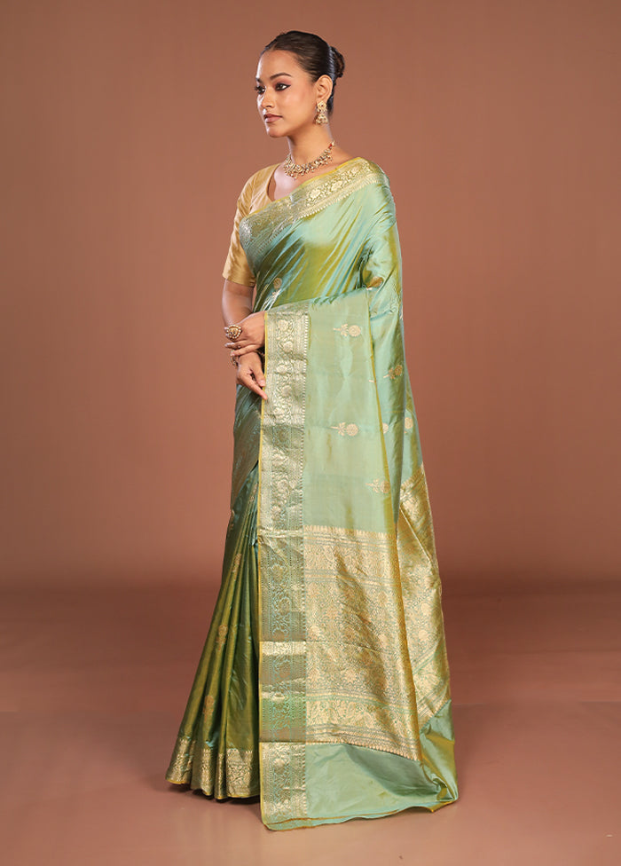 Blue Handloom Katan Pure Silk Saree With Blouse Piece