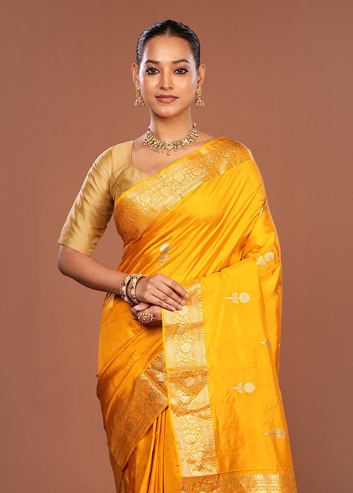 Yellow Handloom Katan Pure Silk Saree With Blouse Piece