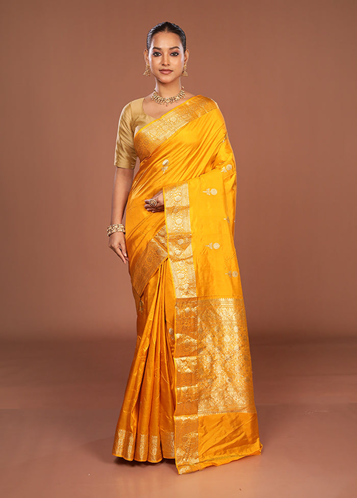 Yellow Handloom Katan Pure Silk Saree With Blouse Piece
