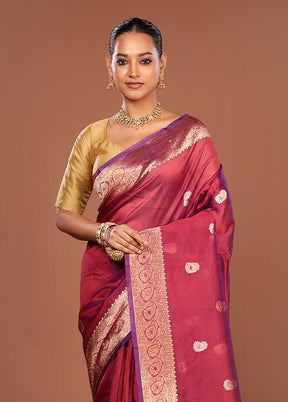 Purple Handloom Pure Organza Saree With Blouse Piece