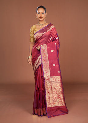Purple Handloom Pure Organza Saree With Blouse Piece