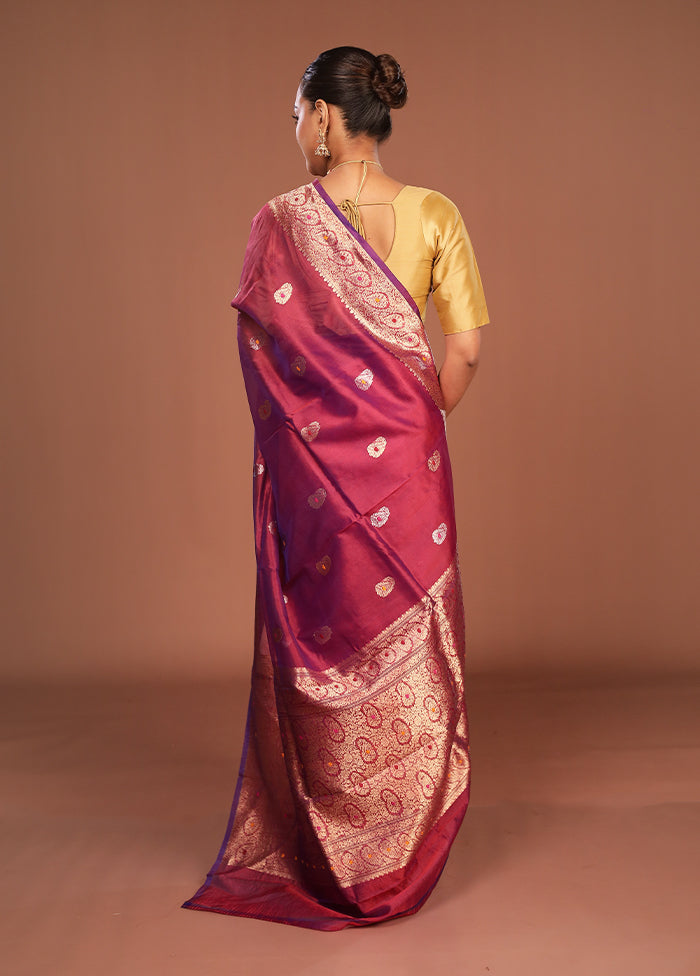 Purple Handloom Pure Organza Saree With Blouse Piece