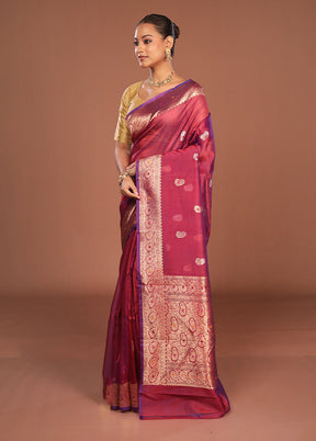 Purple Handloom Pure Organza Saree With Blouse Piece