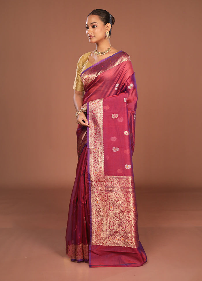 Purple Handloom Pure Organza Saree With Blouse Piece