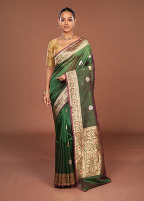 Green Handloom Pure Organza Saree With Blouse Piece