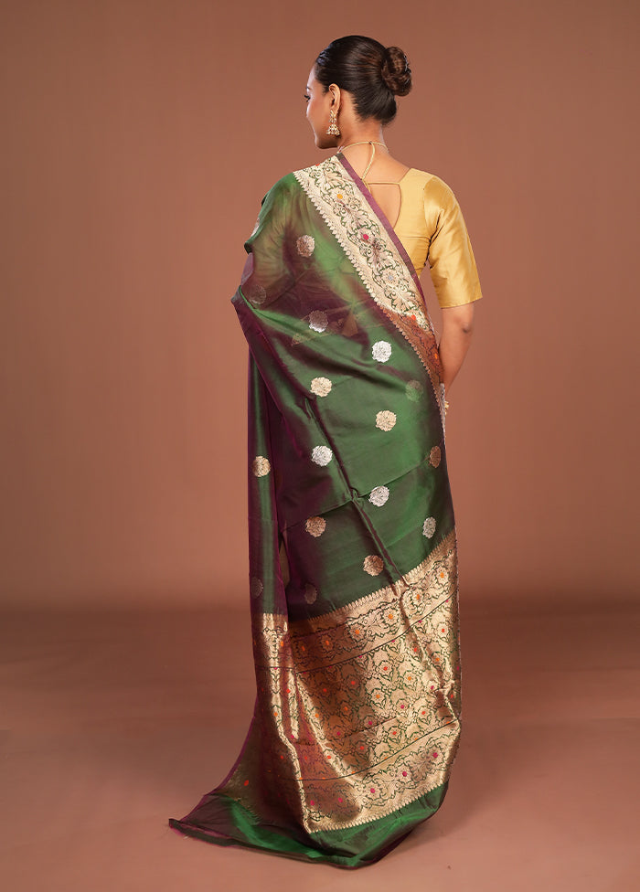Green Handloom Pure Organza Saree With Blouse Piece