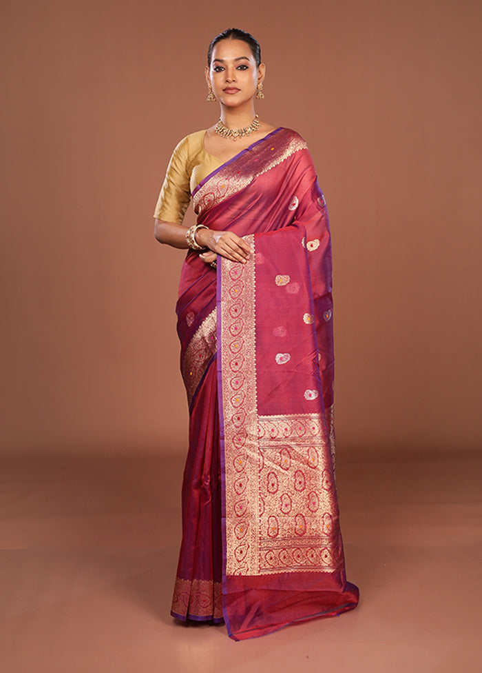 Pink Handloom Pure Organza Saree With Blouse Piece