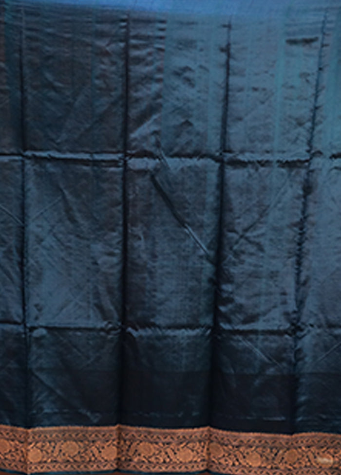 Blue Handloom Katan Pure Silk Saree With Blouse Piece