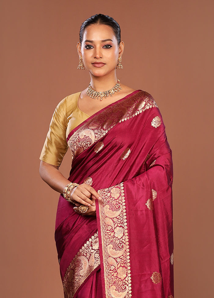 Purple Handloom Katan Pure Silk Saree With Blouse Piece