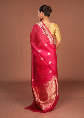 Pink Handloom Pure Organza Saree With Blouse Piece