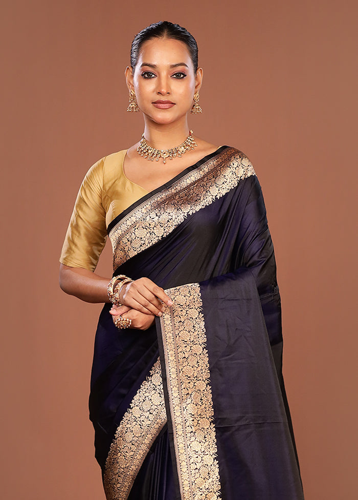 Blue Handloom Katan Pure Silk Saree With Blouse Piece