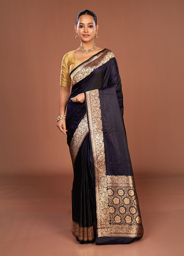 Blue Handloom Katan Pure Silk Saree With Blouse Piece