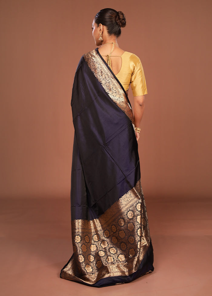 Blue Handloom Katan Pure Silk Saree With Blouse Piece