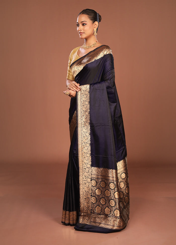 Blue Handloom Katan Pure Silk Saree With Blouse Piece