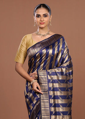Blue Dupion Silk Saree With Blouse Piece